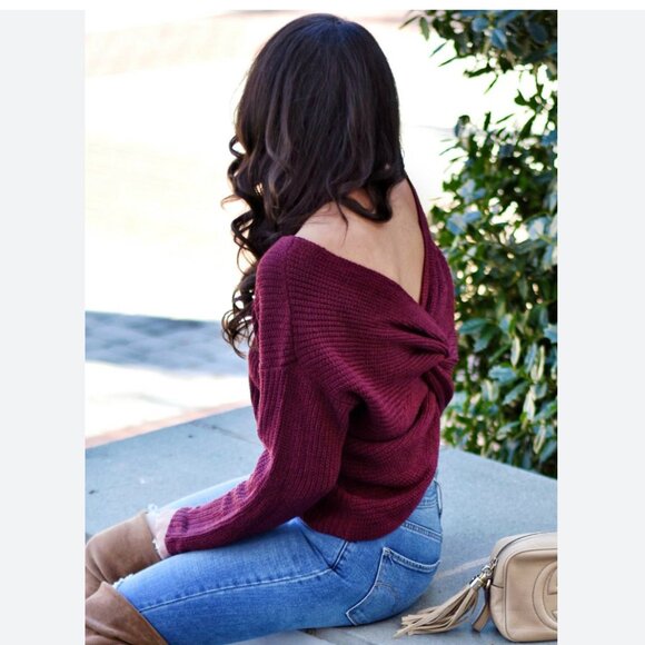 ASTR Burgundy Tie Back Sweater M - Picture 1 of 3